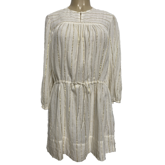 ISABEL MARANT ETOILE Salome Dress Striped Cream Gold Long Sleeve Cotton … - Picture 1 of 9